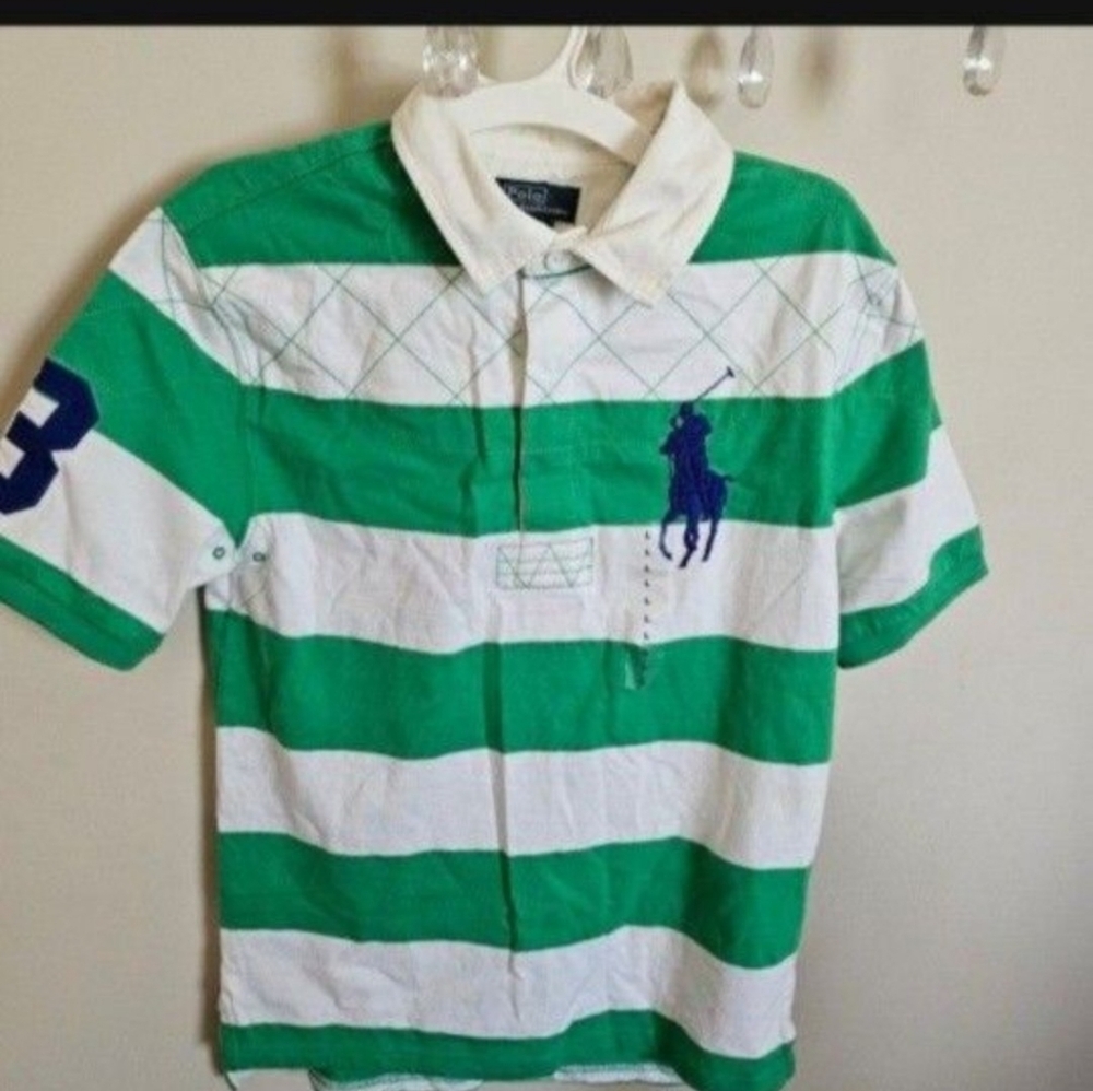 Ralph Lauren Kids Polo Shirt in Green and White